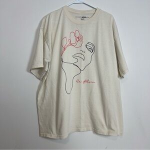 Fashion Nova Men La Flor Short Sleeve Line Art Face & Flower T-Shirt - XXL